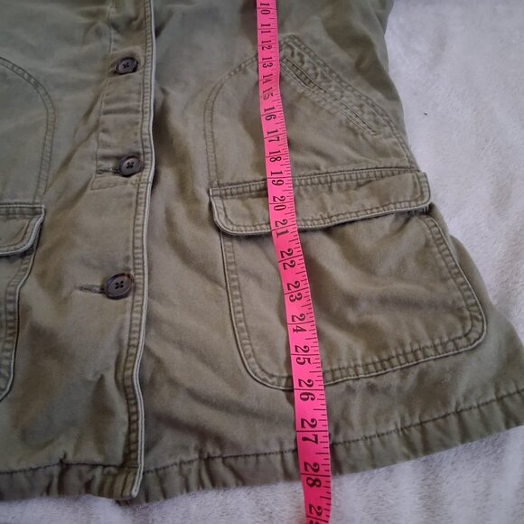 Lands' End Women's Medium Petite Khaki Green Plaid Lined Canvas Chore Coat - Picture 13 of 14